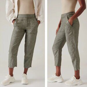 Athleta NWOT Voyager Linen Pants Cropped Aspen Olive Green Size 6